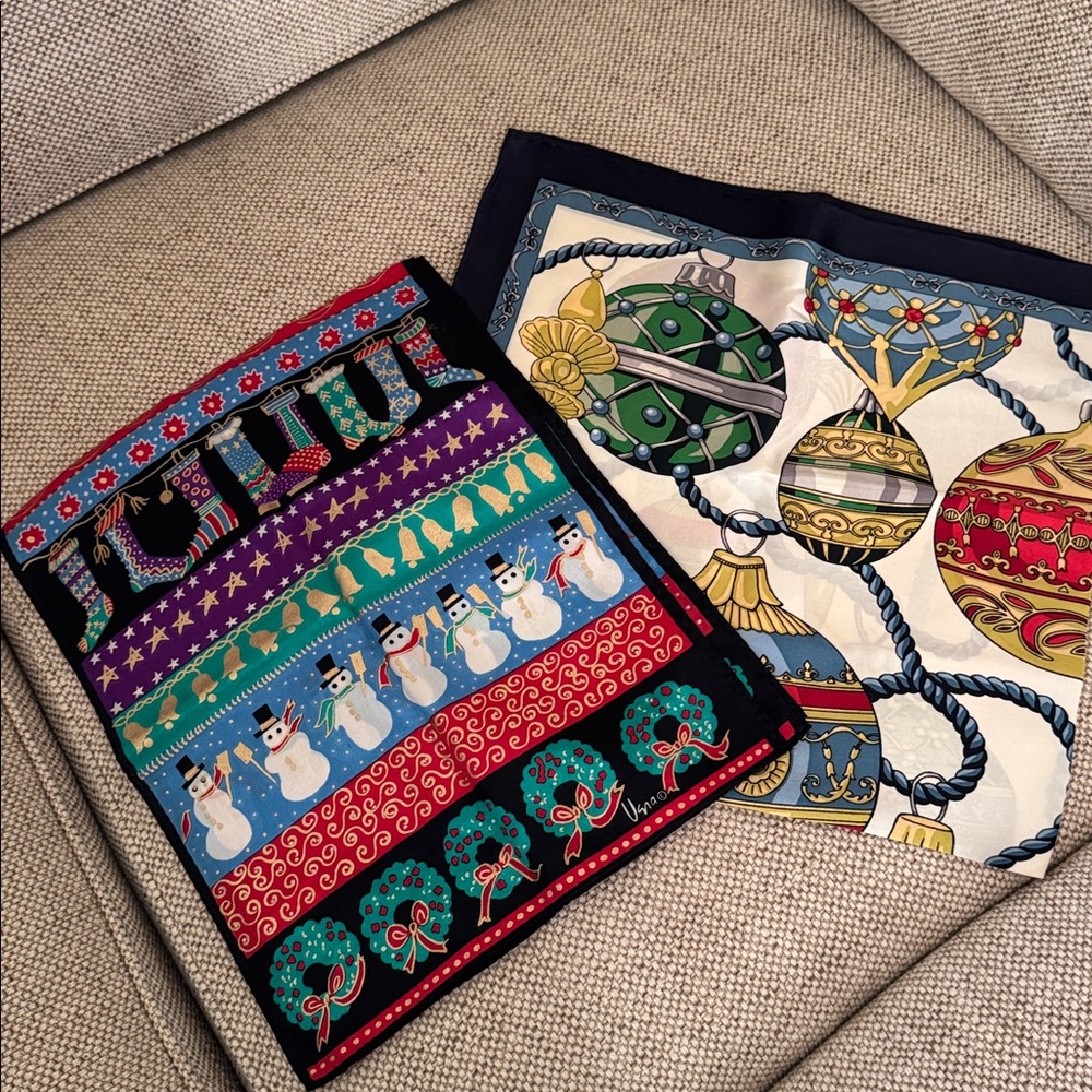 Festive Holiday Silk Scarves- set of 2. NWOT